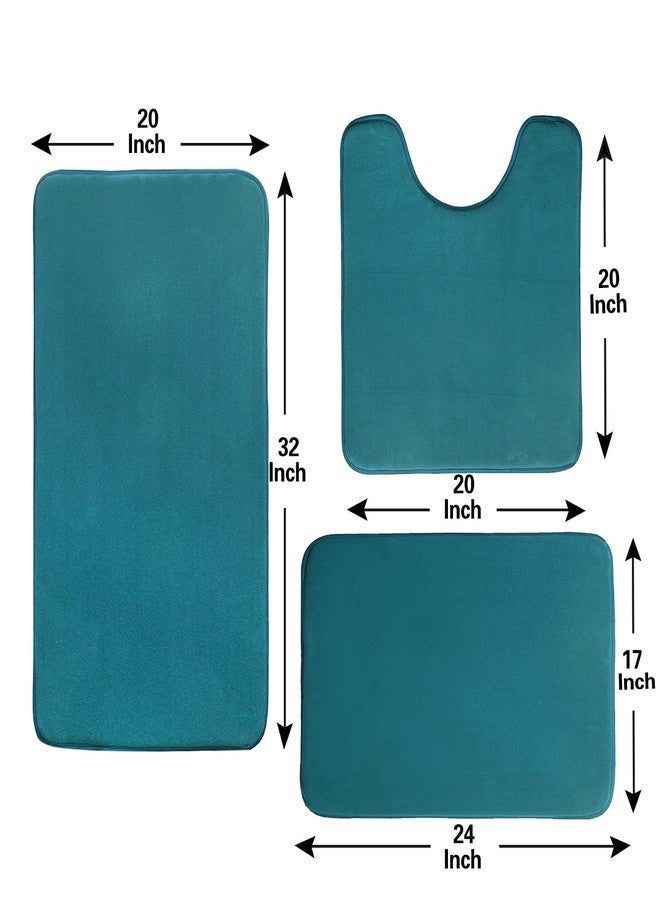 Madeals Memory Foam Bathroom Mat Set 3 Piece Bathroom Contour Rugs Combo, Soft Shaggy 2 Piece Bath Shower Mat and U-Shaped Toilet Floor Rug Teal Blue - Image 2