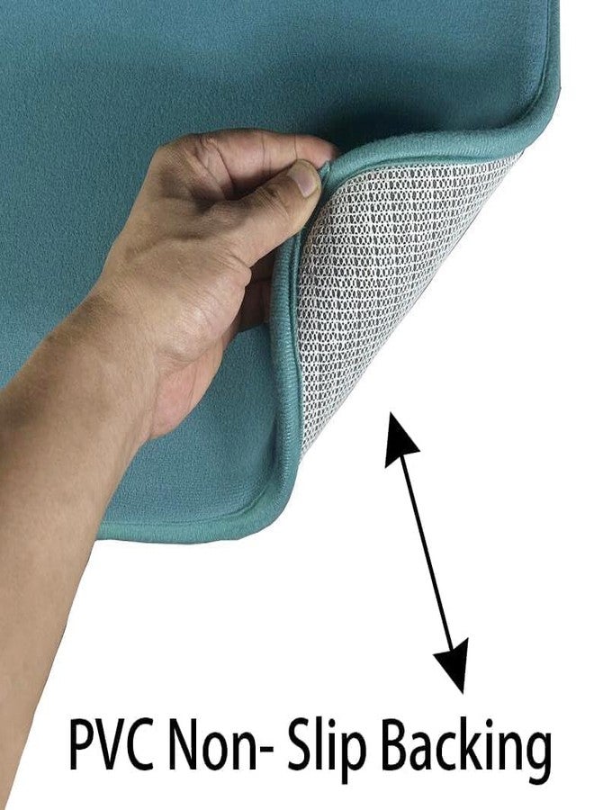 Madeals Memory Foam Bathroom Mat Set 3 Piece Bathroom Contour Rugs Combo, Soft Shaggy 2 Piece Bath Shower Mat and U-Shaped Toilet Floor Rug Teal Blue - Image 3