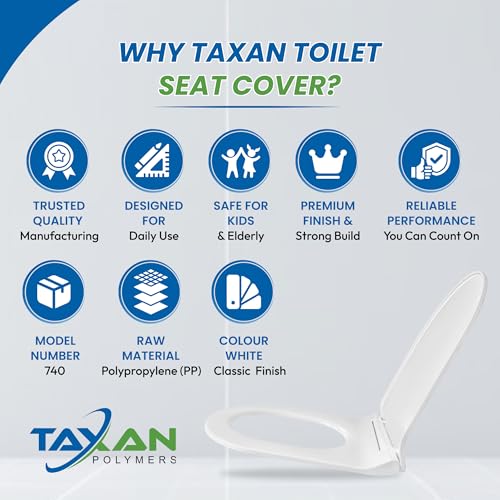 TAXAN POLYMERS TAXAN U-shape Toilet Seat Cover (45cm x 36cm) | Hydraulic Soft Close Mechanism | Heavy Duty Polypropylene EWC Commode Seat with DIY Installation Kit | Glossy White Finish - Image 4