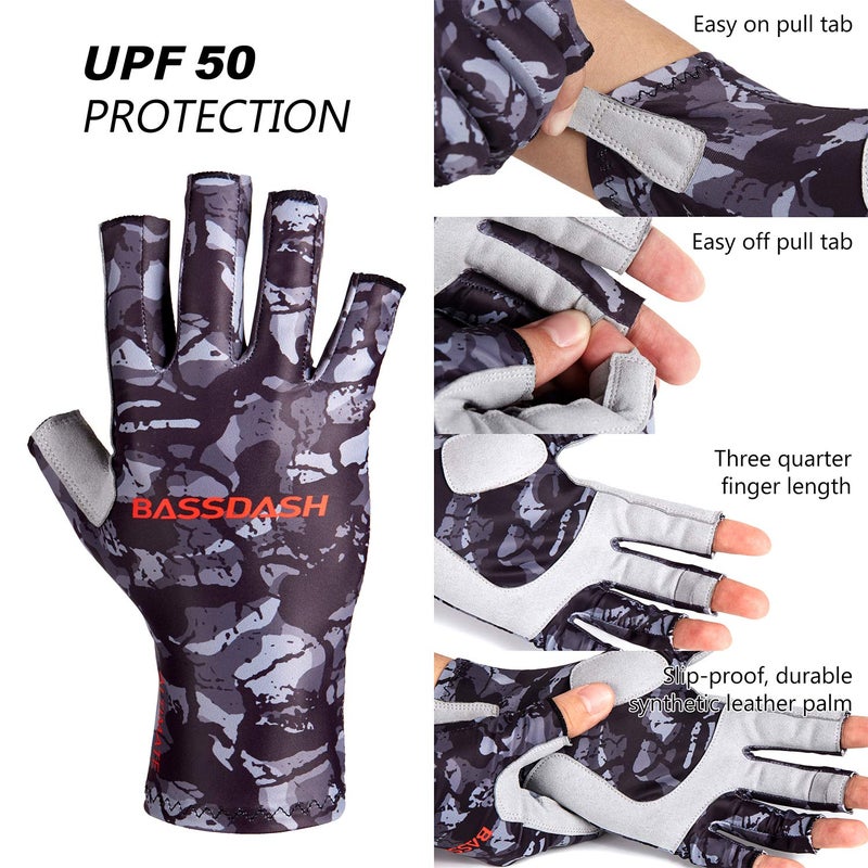 BASSDASH ALTIMATE Fishing Gloves Sun Protection Fingerless Hunting UPF 50+ Menâ€™s Womenâ€™s UV Gloves - Image 3