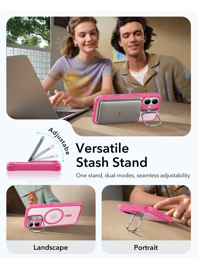 ESR iPhone 17 HaloLock Classic Hybrid Case with Stand – MagSafe Compatible Cover with Camera Control Button Military-Grade Drop Protection And Shock-Absorbing Corners - Frosted Pink - Image 5
