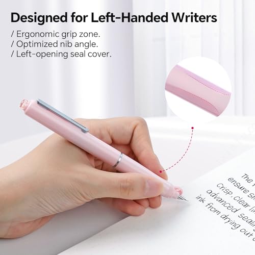 WRITECH Left Handed Fountain Pen: Fine Nib Retractable Style Black Ink Set Includes 5 Ink Cartridges Smooth Writing for Calligraphy Journaling Office Gift - Image 2