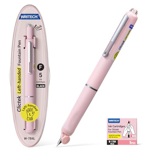 WRITECH Left Handed Fountain Pen: Fine Nib Retractable Style Black Ink Set Includes 5 Ink Cartridges Smooth Writing for Calligraphy Journaling Office Gift - Image 1