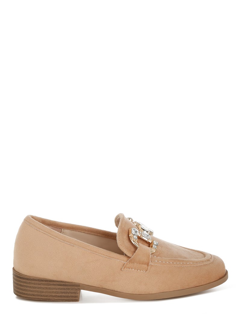 London Rag Diamante Embellished Horsebit Loafers in Beige  - Image 1