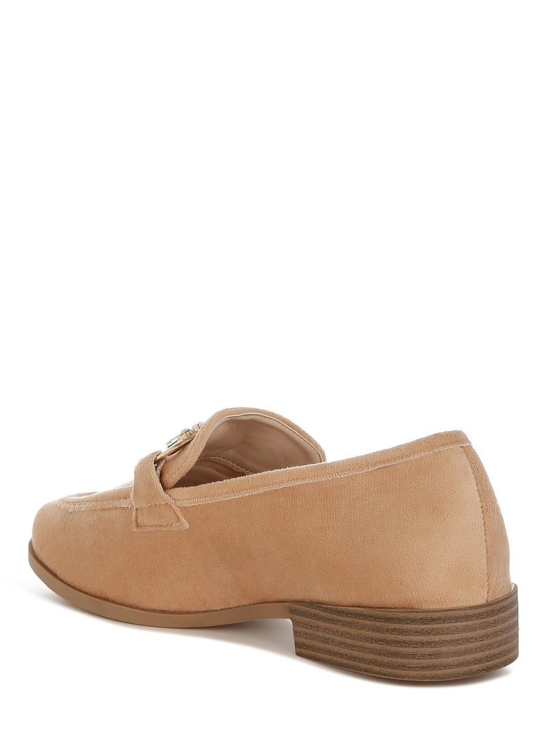 London Rag Diamante Embellished Horsebit Loafers in Beige  - Image 3