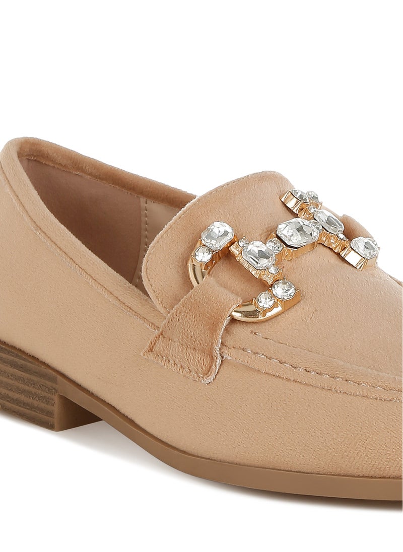 London Rag Diamante Embellished Horsebit Loafers in Beige  - Image 5
