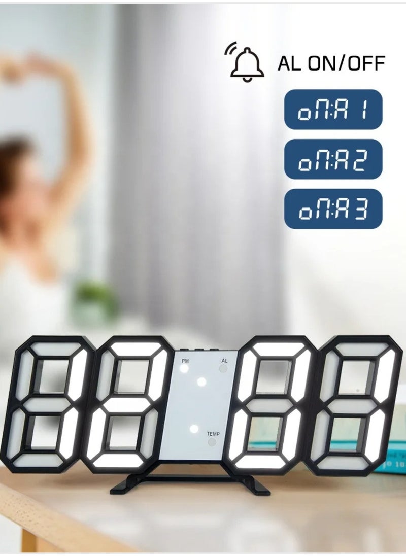 ف.ا.م.س - ساعة حائط رقمية ثلاثية الأبعاد LED للمنزل والمكتب - عرض الوقت والتاريخ ودرجة الحرارة - ديكور أنيق وعملي للمنزل والمكتب - Image 1