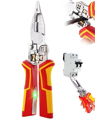 Faitio upgraded 8 in 1 Wire Strippers with Voltage Tester, Wire Stripping Tool, Cable Cutters with Plier, Crimper, Splitting, Wire Stripper Tool for 10-18 AWG for Electrician Work Red - Image 1