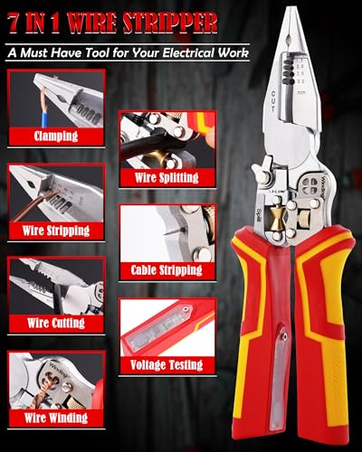 Faitio upgraded 8 in 1 Wire Strippers with Voltage Tester, Wire Stripping Tool, Cable Cutters with Plier, Crimper, Splitting, Wire Stripper Tool for 10-18 AWG for Electrician Work Red - Image 3