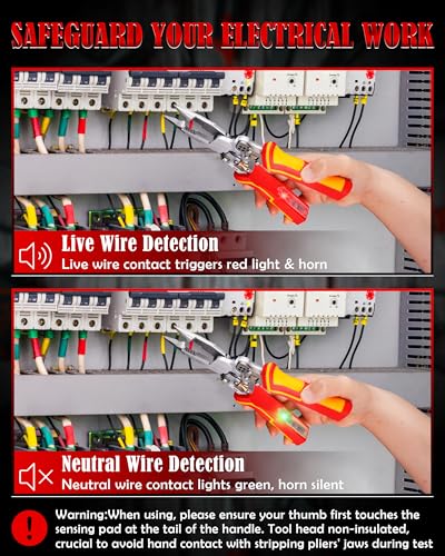Faitio upgraded 8 in 1 Wire Strippers with Voltage Tester, Wire Stripping Tool, Cable Cutters with Plier, Crimper, Splitting, Wire Stripper Tool for 10-18 AWG for Electrician Work Red - Image 2