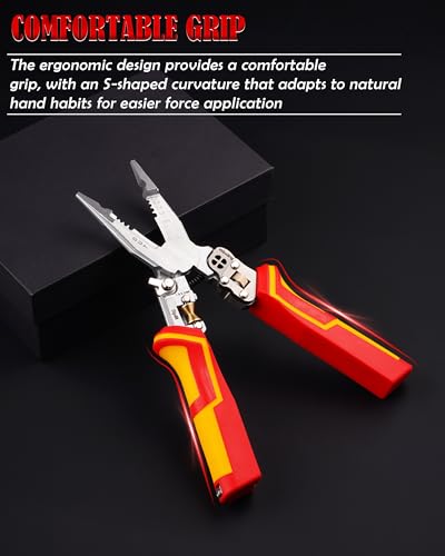 Faitio upgraded 8 in 1 Wire Strippers with Voltage Tester, Wire Stripping Tool, Cable Cutters with Plier, Crimper, Splitting, Wire Stripper Tool for 10-18 AWG for Electrician Work Red - Image 5