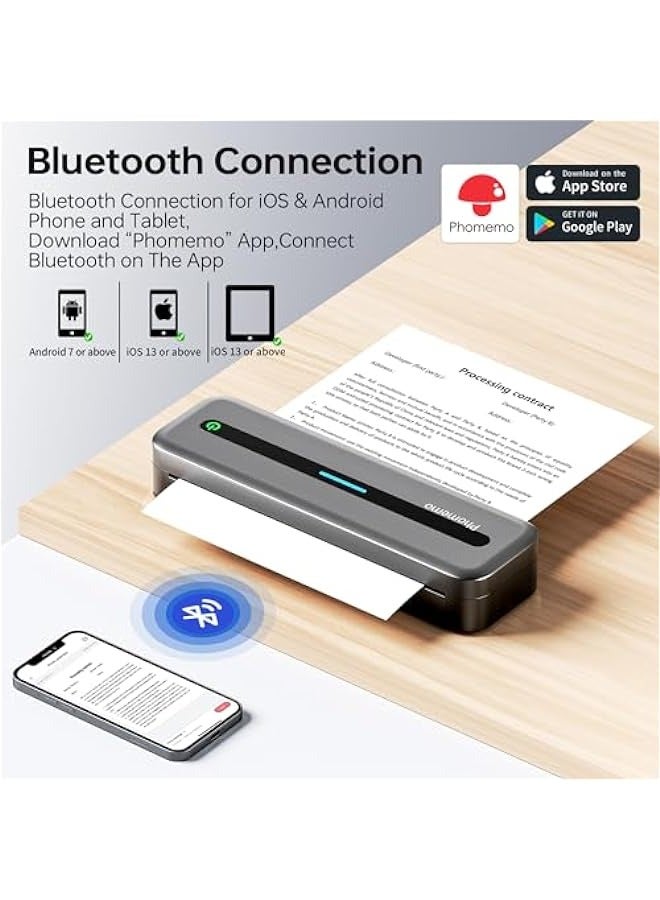 فوميمو m832 طابعة محمولة ، ترقية طابعة محمولة لاسلكية السفر ، وتقنية بلوتوث طابعة حبر مجاني يدعم 8.5 ' x 11 ' us رسالة ، طابعة حرارية متنقلة متوافقة مع الهواتف المحمولة وأجهزة الكمبيوتر المحمولة ، 300dpi - Image 3