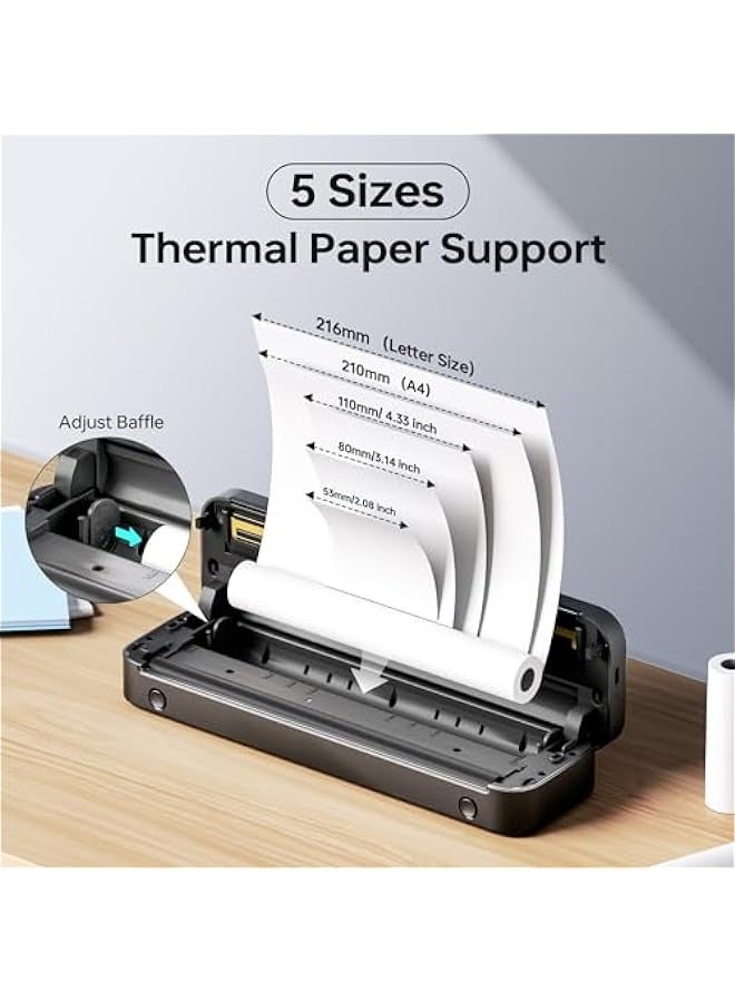 فوميمو m832 طابعة محمولة ، ترقية طابعة محمولة لاسلكية السفر ، وتقنية بلوتوث طابعة حبر مجاني يدعم 8.5 ' x 11 ' us رسالة ، طابعة حرارية متنقلة متوافقة مع الهواتف المحمولة وأجهزة الكمبيوتر المحمولة ، 300dpi - Image 2