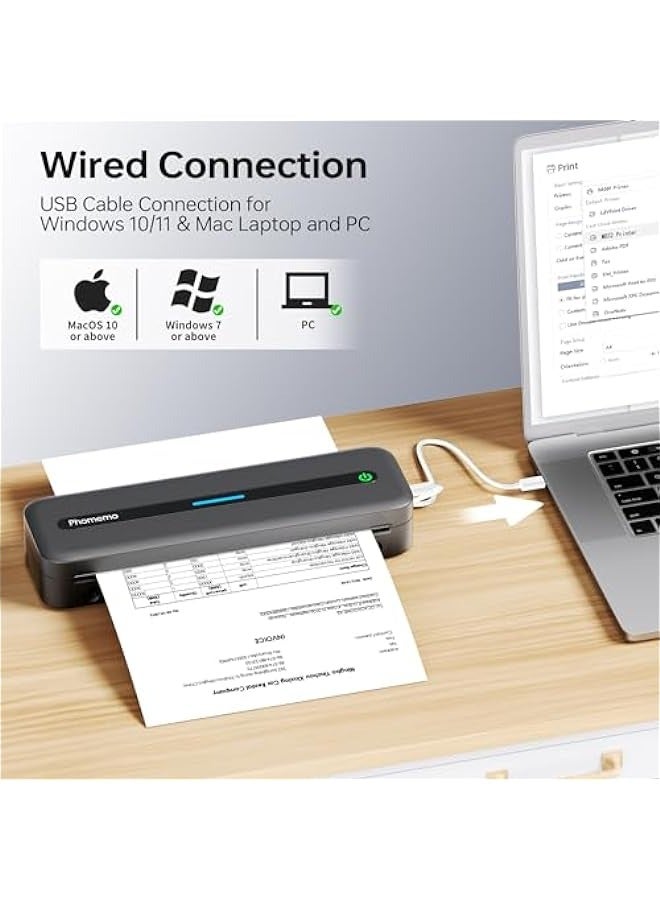 فوميمو m832 طابعة محمولة ، ترقية طابعة محمولة لاسلكية السفر ، وتقنية بلوتوث طابعة حبر مجاني يدعم 8.5 ' x 11 ' us رسالة ، طابعة حرارية متنقلة متوافقة مع الهواتف المحمولة وأجهزة الكمبيوتر المحمولة ، 300dpi - Image 4