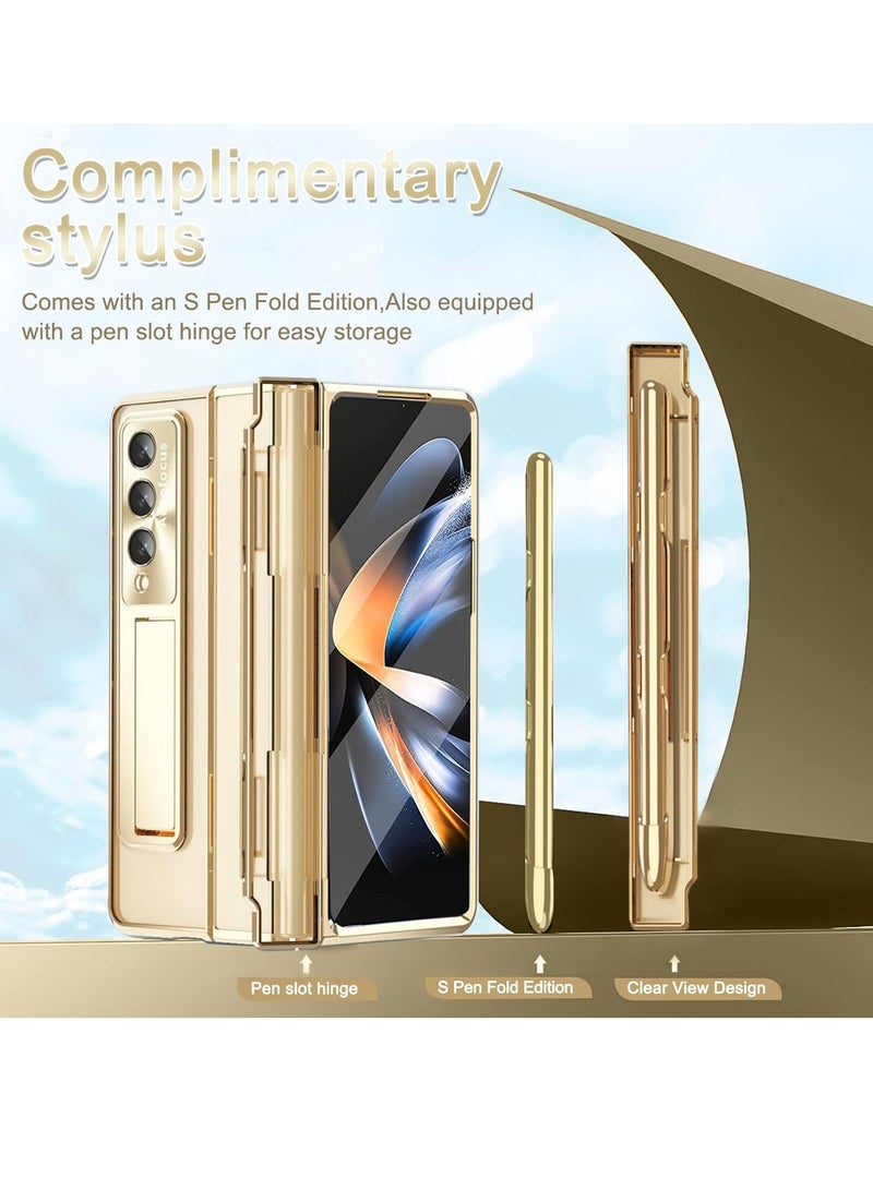 جراب حماية شفاف 4 في 1 بمفصلة لهاتف Samsung Z Fold 5 مع حامل. جراب ذهبي أنيق لهاتف Galaxy Z Fold 5 وGalaxy Z Fold 5 5G - Image 2