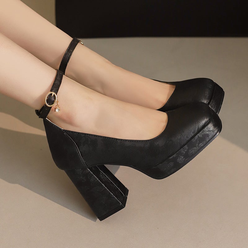 2024 Spring Fashion Square Head Women'S Shoes 33-50 Ankle Buckle Thick High Heel Shoes - Image 4