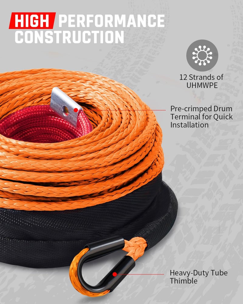 Daydoor Synthetic Winch Rope  1/4 Inch X 50Ft 10 000Lbs Synthetic Winch Line  Winch Cable For Offroad Vehicle 4Wd Atv Utv  Synthetic Rope With Forged Winch Hook And Rubber Stopper (Orange) - Image 3