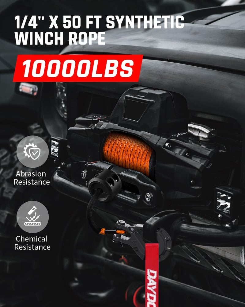 Daydoor Synthetic Winch Rope  1/4 Inch X 50Ft 10 000Lbs Synthetic Winch Line  Winch Cable For Offroad Vehicle 4Wd Atv Utv  Synthetic Rope With Forged Winch Hook And Rubber Stopper (Orange) - Image 2