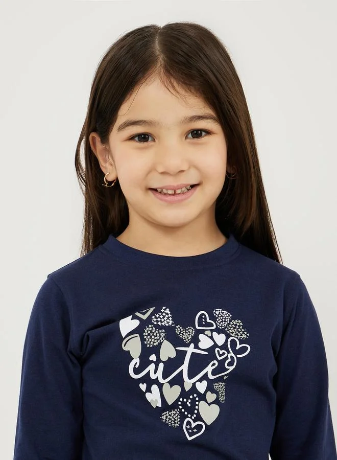 Styli Heart Graphic Print Round Neck T-Shirt