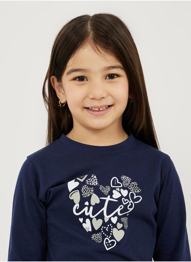 Styli - Heart Graphic Print Round Neck T-Shirt - Image 1