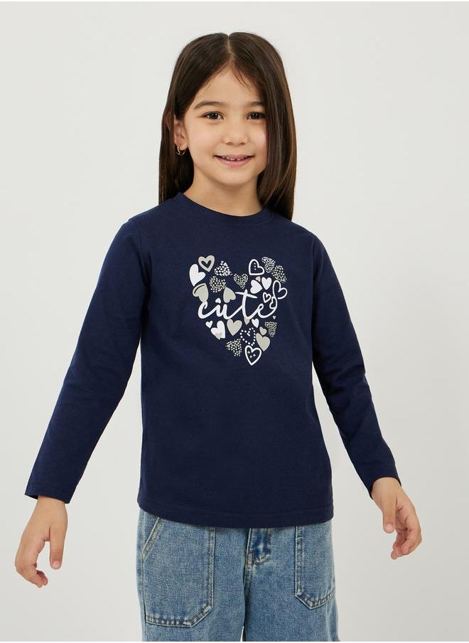 Styli - Heart Graphic Print Round Neck T-Shirt - Image 1