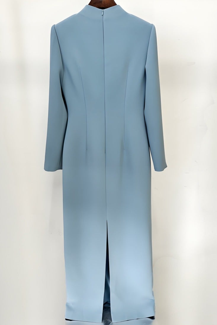 Loquat Women's Long Sleeves Rhinestone Beaded Decoration Maxi Gown Dresses Blue - Image 2