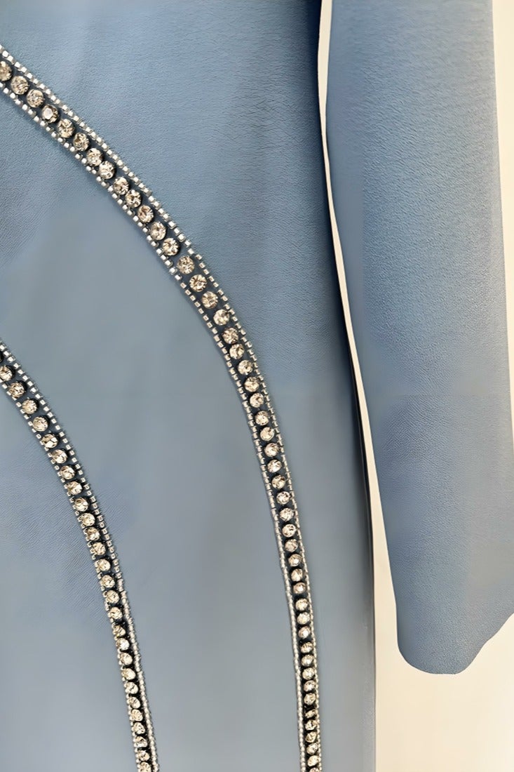 Loquat Women's Long Sleeves Rhinestone Beaded Decoration Maxi Gown Dresses Blue - Image 3