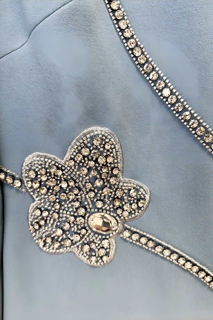 Loquat Women's Long Sleeves Rhinestone Beaded Decoration Maxi Gown Dresses Blue - Image 4