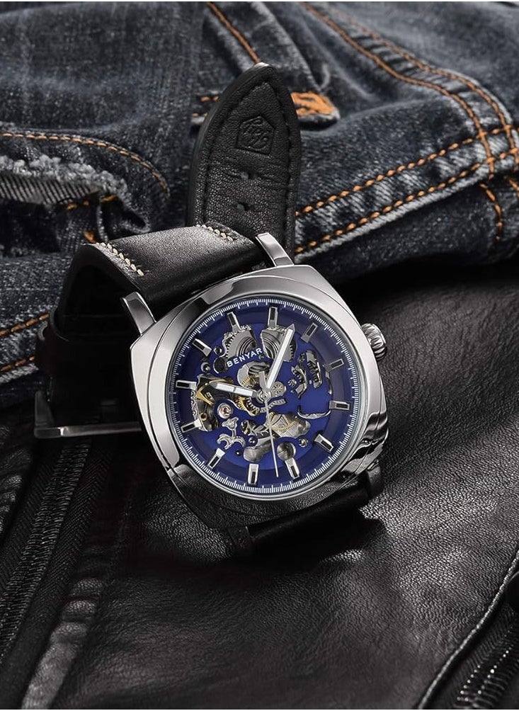 BENYAR Automatic Watches for Men Skeleton Mechanical Leather Strap Mens Watch 30M Waterproof Men's Stylish Gift  - Image 3