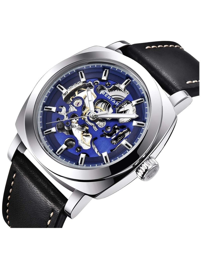 BENYAR Automatic Watches for Men Skeleton Mechanical Leather Strap Mens Watch 30M Waterproof Men's Stylish Gift  - Image 4