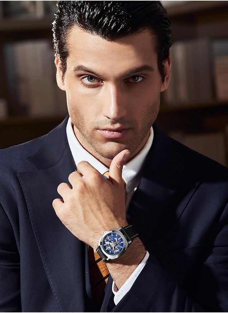 BENYAR Automatic Watches for Men Skeleton Mechanical Leather Strap Mens Watch 30M Waterproof Men's Stylish Gift  - Image 2