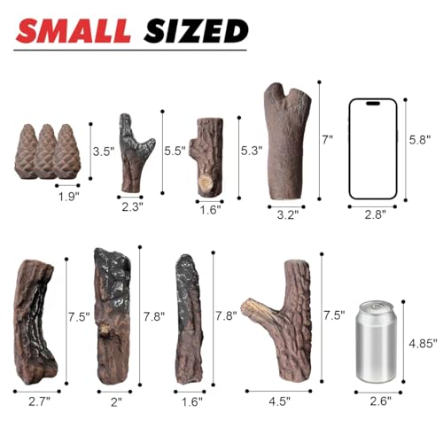 MrGas Log MrGas 10 Pcs Small Sized Fake Fireplace Log Set With Pine Cones Ceramic Wood Fireplace Gas Inserts Vented Faux Artificial Heat Resistant Logs for Electric or Indoor Outdoor Fire Pits - Image 3