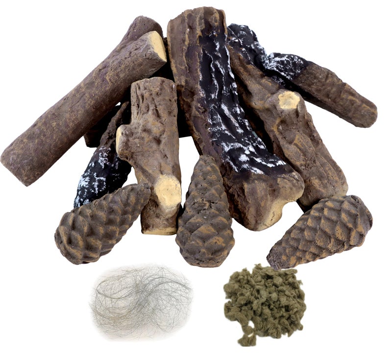 MrGas Log MrGas 10 Pcs Small Sized Fake Fireplace Log Set With Pine Cones Ceramic Wood Fireplace Gas Inserts Vented Faux Artificial Heat Resistant Logs for Electric or Indoor Outdoor Fire Pits - Image 2