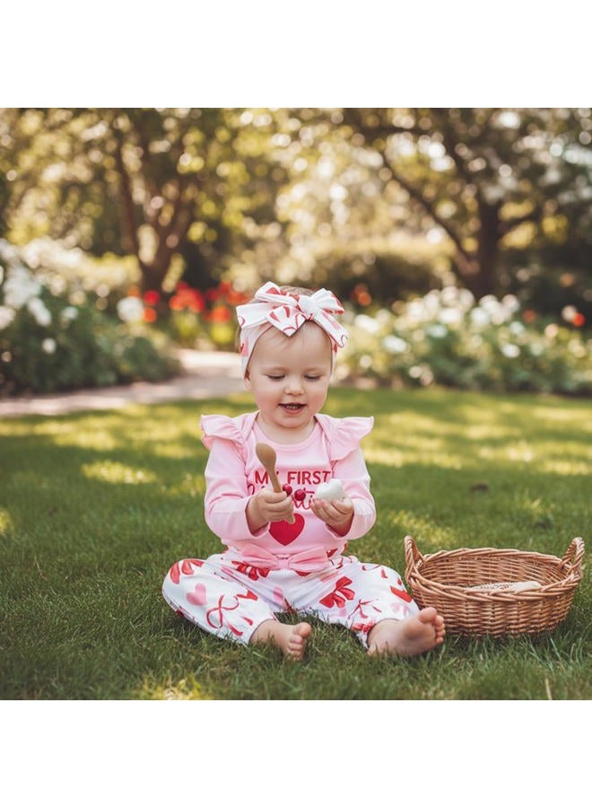 allshope Inafnt Baby Girl My First Valentine's Day Outfit Heart Romper Jumpsuit Bodysuit Pant Set Newborn Fall Clothes, My First Valentine Pink, 12-18 Months - Image 3