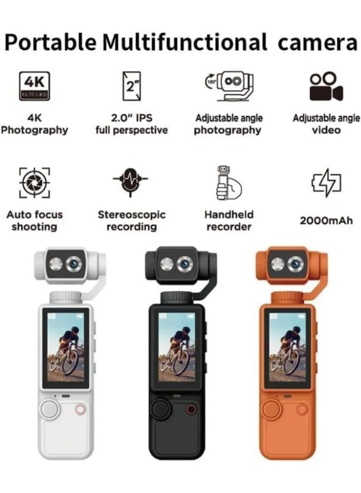 MUNTAQI Q-8 4K Ultra HD Pocket Vlog Camera with 1-Inch Sensor, 3-Axis Stabilizer, Orange - Image 3
