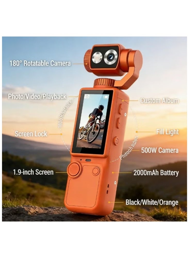 MUNTAQI Q-8 4K Ultra HD Pocket Vlog Camera with 1-Inch Sensor, 3-Axis Stabilizer, Orange - Image 5