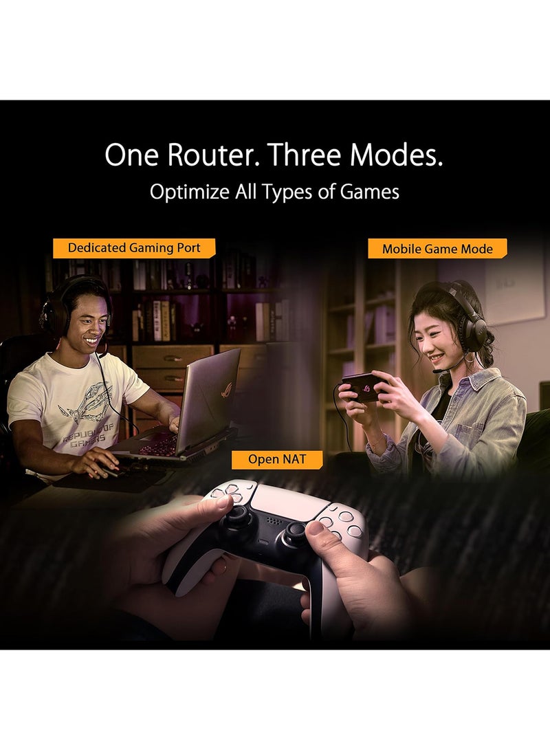 أسوس موجه واي فاي مزدوج النطاق Tuf Gaming Be3600 7، واي فاي 7 802.11Be، منفذ 2.5 جيجابت في الثانية، وضع الألعاب المحمولة، واي فاي في الشبكة، مسرع الأجهزة، QoS قابل للتخصيص، مخفض المنافذ، الربط المحمول - Image 5