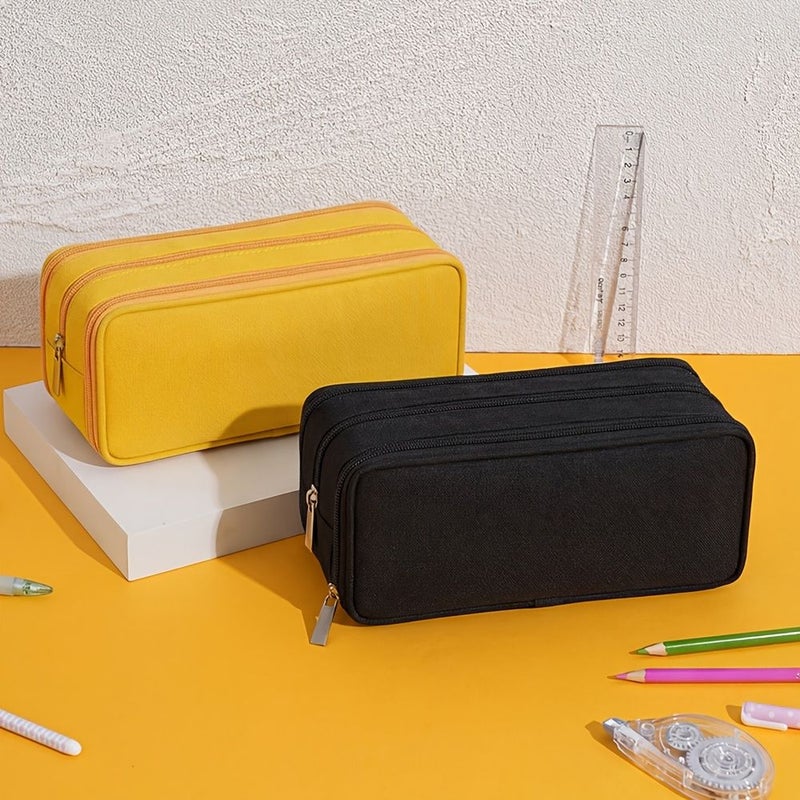 Black Large Capacity Pencil Case Portable Canvas Storage Bag - Image 1