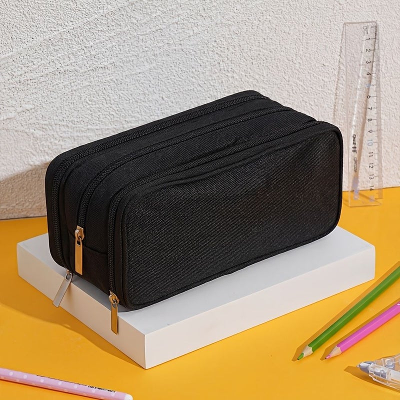 Black Large Capacity Pencil Case Portable Canvas Storage Bag - Image 5
