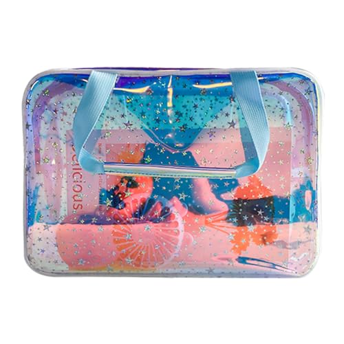 TotePrint TPU Holographic Blue Clear Star Large Cosmetic Bag and Travel Pouch with HandleDurable TPU MaterialZipper DesignIdeal for MakeupTravel Essentials Holographic Blue - Image 1