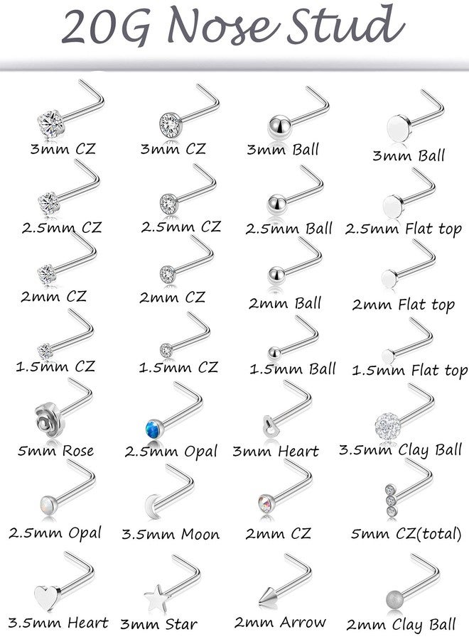 Tornito 20G 48Pcs Nose Rings Hoop Stainless Steel Bone L Screw Shaped Nose Studs Tragus Cartilage Nose Ring CZ Body Piercing Jewelry for Women Men - Image 4