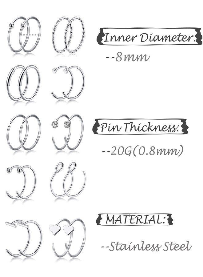 Tornito 20G 48Pcs Nose Rings Hoop Stainless Steel Bone L Screw Shaped Nose Studs Tragus Cartilage Nose Ring CZ Body Piercing Jewelry for Women Men - Image 5