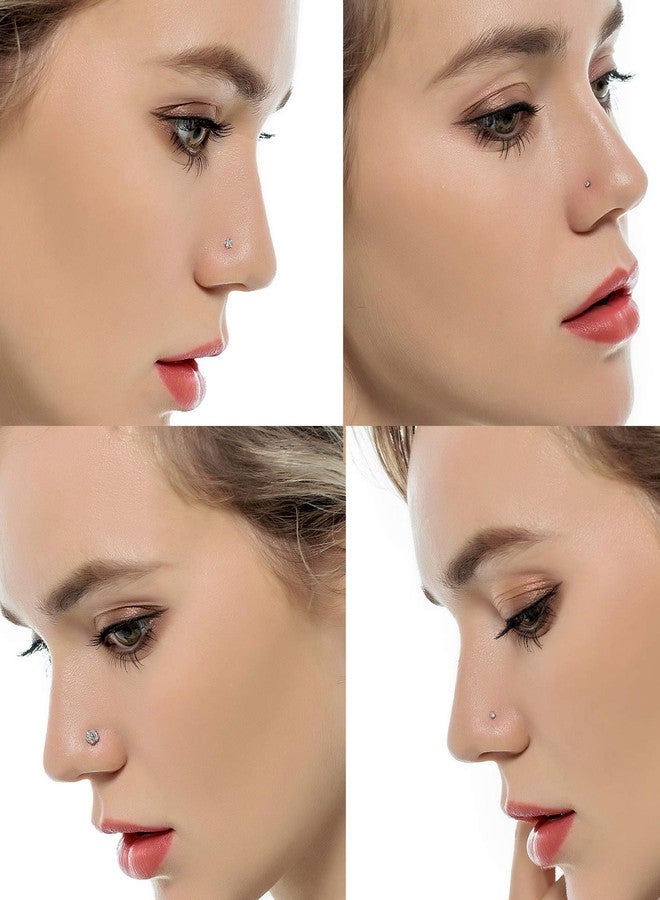 Tornito 20G 48Pcs Nose Rings Hoop Stainless Steel Bone L Screw Shaped Nose Studs Tragus Cartilage Nose Ring CZ Body Piercing Jewelry for Women Men - Image 3