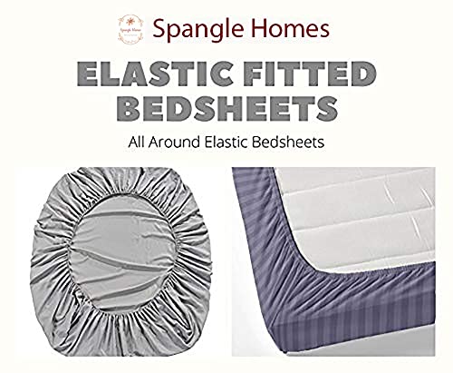 SpangleHomes 100% Soft Glace Cotton Elastic Fitted Double Bed Bedsheet With 2 Large Pillow Covers (King Bed 78 X72X10 Inches, Blue Lines), 300 tc - Image 3