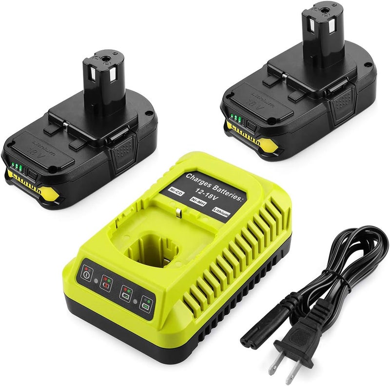 energup 2Pack 18Volt P102 Replace for Ryobi 18V Batteries and Charger Combo 3.5A, for 18 Volt ONE Plus P103 P104 P105 P107 P109 P190 P191 P122 for Ryobi 18v Lithium Battery - Image 1