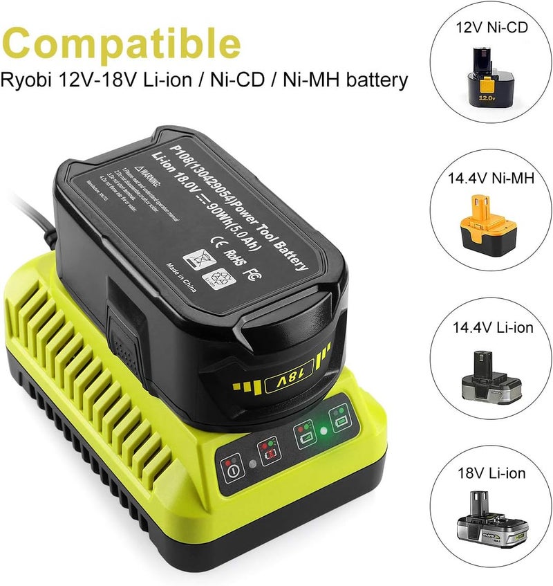 energup 2Pack 18Volt P102 Replace for Ryobi 18V Batteries and Charger Combo 3.5A, for 18 Volt ONE Plus P103 P104 P105 P107 P109 P190 P191 P122 for Ryobi 18v Lithium Battery - Image 4