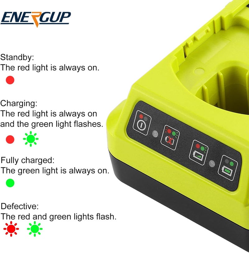 energup 2Pack 18Volt P102 Replace for Ryobi 18V Batteries and Charger Combo 3.5A, for 18 Volt ONE Plus P103 P104 P105 P107 P109 P190 P191 P122 for Ryobi 18v Lithium Battery - Image 5