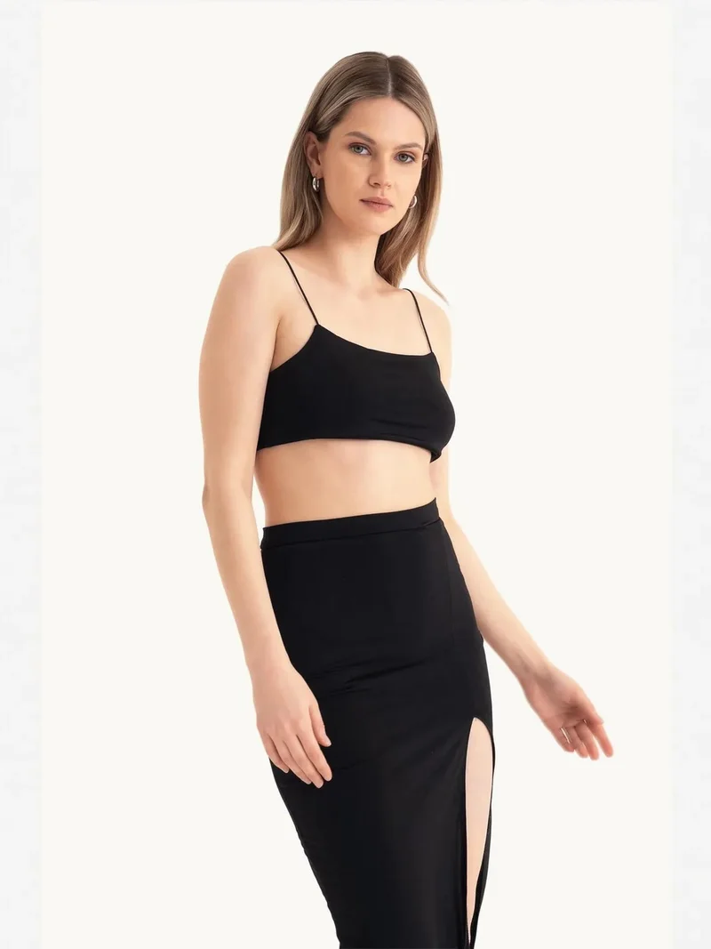 2 Pieces: Spaghetti Strap Cropped Cami Top & Maxi Skirt with a Side Slit