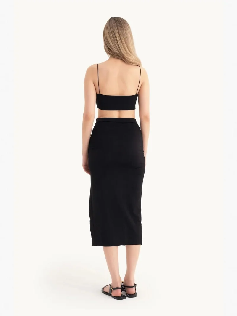 HICCUP 2 Pieces: Spaghetti Strap Cropped Cami Top & Maxi Skirt with a Side Slit