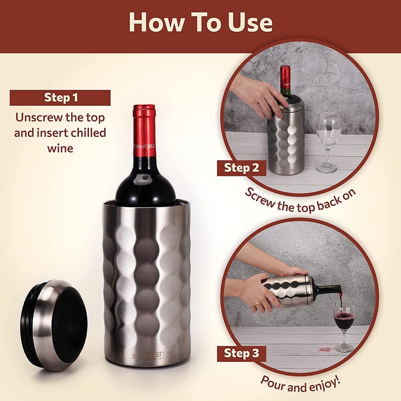 UMIEN Premium Wine Chiller - 750ml Stainless Steel Bottle Cooler, Double-Walled & Vacuum Insulated - Keeps Wine Cold for 6+ Hours - Perfect Christmas Gift for Wine Lovers â€“ Fits Most Champagne Bottles - Image 5